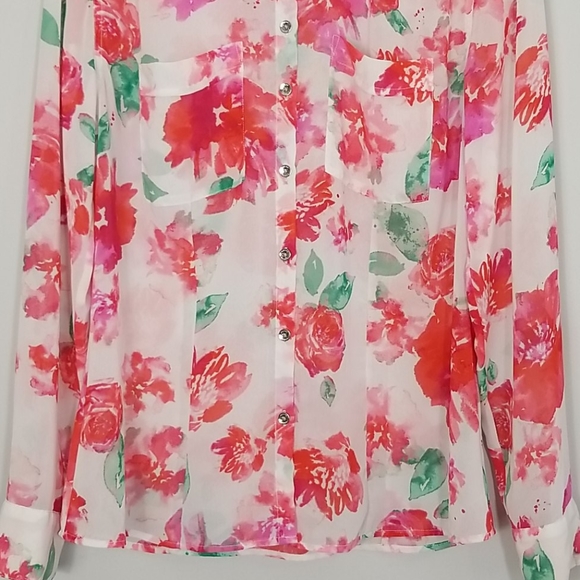 Guess Abstract Floral Print Button Down Blouse - Picture 6 of 14